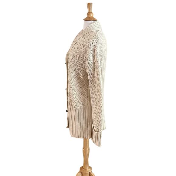 Winter Silks Silk Blend Ivory Long Cardigan Coat Toggle Buttons Shawl Collar M - Picture 4 of 13